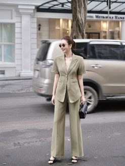 Set vest blazer quần ống rộng