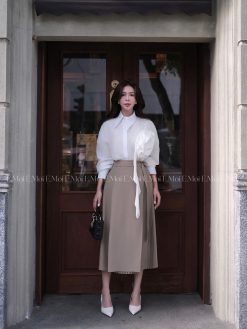 Chân váy suông công sở xếp ly tà trong