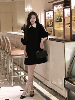 Đầm váy suông tay lỡ đính hoa có cổ rời đi kèm