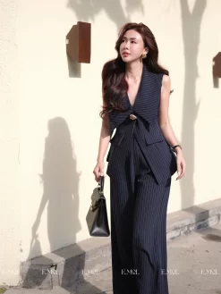 Set áo vest và quần dài kẻ sọc