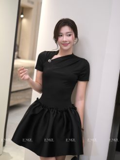 Đầm xoè thun tăm phối tafta