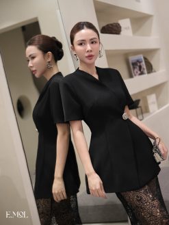 Áo vest ngắn tay peplum khuy bạc