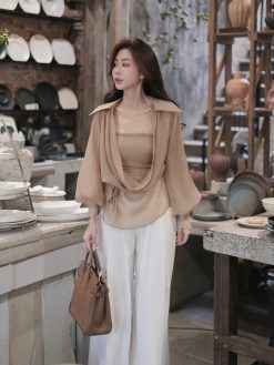 Áo tơ kèm quây có dây buộc eo