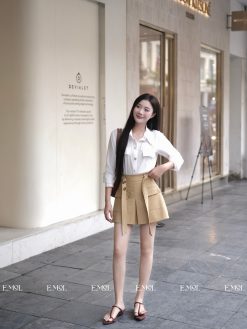 Áo sơ mi tằm nhăn túi ngực dài tay