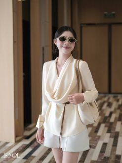 Áo lụa cổ đổ dài tay
