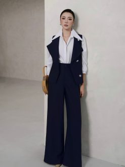 Set gile denim và quần ống rộng