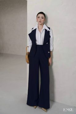 Set gile denim và quần ống rộng