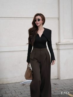 Quần ống rộng tuyết dầy dặn 3 cúc cạp khoá