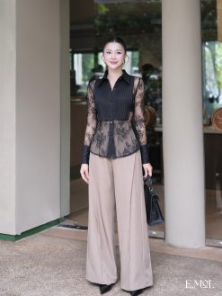 Quần kaki chéo ống rộng suông gân