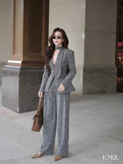 Set áo vest dài tay có dây đi rời và quần ống đứng