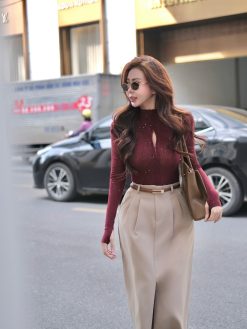 Áo lưới nhũ khoá trước cổ cao quyến rũ