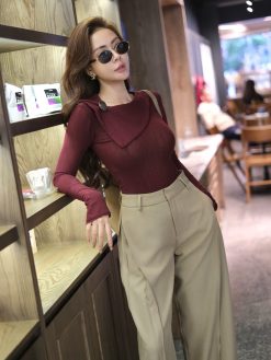 Áo thun len dệt cổ lệch