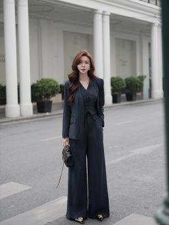 SET KẺ CHÉO NHẬT 3 món áo vest vào áo gile và quần ống rộng