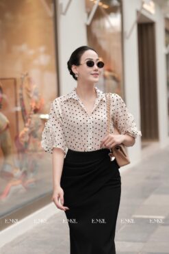 Áo sơ mi tơ giấy chấm bi