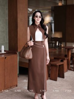 Chân váy dáng dài phối viền công sở