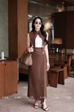 Chân váy dáng dài phối viền công sở