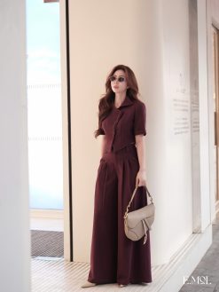 Set áo vest 8 khuy dáng ngắn và quần ống rộng công sở