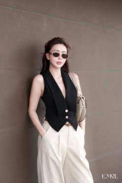 Áo gile cổ nhạn khuy đồng