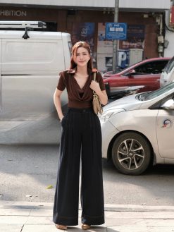 Quần ống rộng bò lụa chỉ nổi