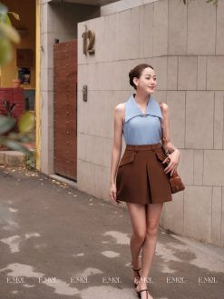 Áo trượt hàn cổ bẻ không tay phối 2 charm cổ