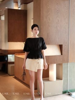 Áo tơ cánh dơi eo bo xếp li