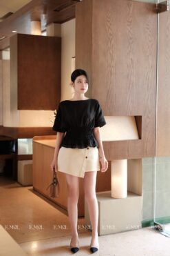 Áo tơ cánh dơi eo bo xếp li