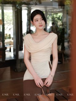 Áo Thiết Kế Draping Lệch Tà Đính Tag