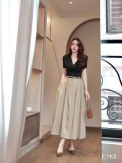 Chân váy xoè bấu li kèm belt