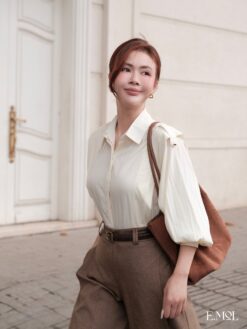 Áo Sơ Mi Phối Xếp Ly Cầu Vai Công Sở