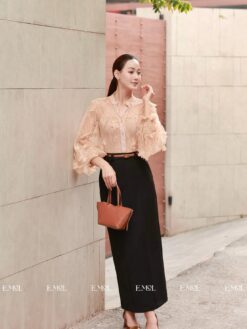 Chân váy 2 gân nổi dáng dài