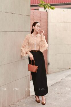 Chân váy 2 gân nổi dáng dài