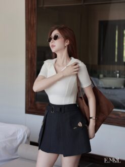 Chân váy thô thiết kế túi hộp belt đính liền