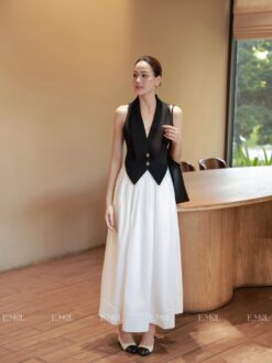 Chân váy thô hàn dập ly xoè phồng gấu bản to