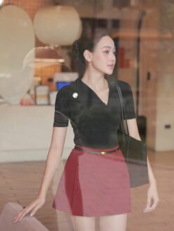 Áo thun nhúng cổ bẻ khoá kéo phối tag cài ZIPPER COLLAR