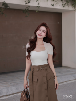 Áo thiết kế cổ tim phối lưới Vogue Mesh Top
