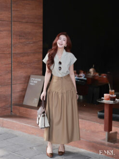 Chân váy dài cắt cúp V dập ly Hazel Midi Skirt
