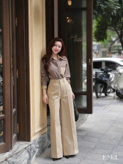 Áo sơ mi sọc vân chéo phối màu